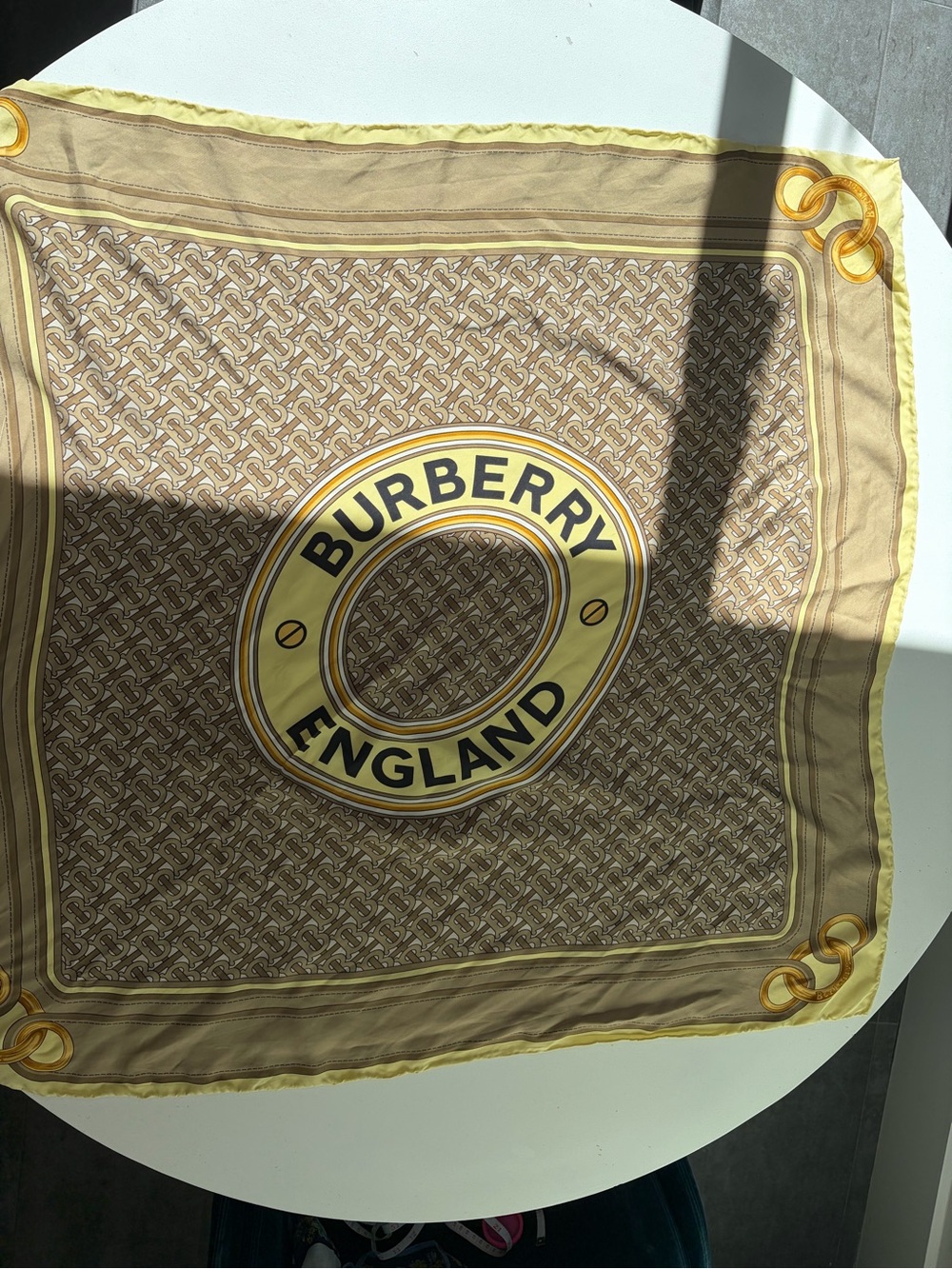 Burberry Brown and Yellow Silk Logo Scarf - Picture 3 of 7
